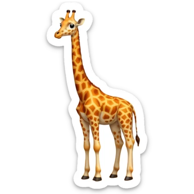 A tall 3D cartoon giraffe with orange and brown spots, long neck, small horns, and friendly eyes, standing in a sunny savanna, soft warm lighting, Memoji-style rendering. sticker