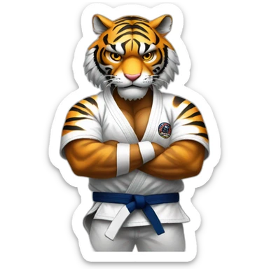 Tiger with evil face   jiu jitsu with his arms crossed sticker