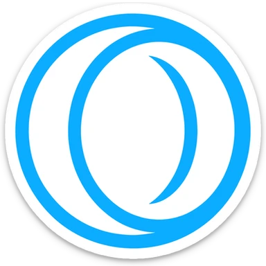 Create a very simple flat color clip art style logo of Opera GX using the exact blue color from the reference images. The design should be minimal with no text and a transparent background. sticker