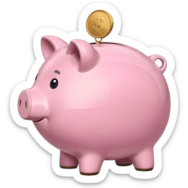 A piggy bank with a coin being inserted, symbolizing company pension savings. Minimalist, clean emoji design. sticker
