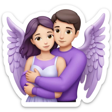 White brunette man human ray of light hugging a pastel purple woman angel sticker