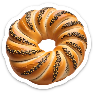 Cinematic Realistic Simit twisted Turkish bread in poppy seeds sticker