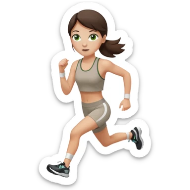 a white brunette girl with green eyes and freckles going for a run sticker