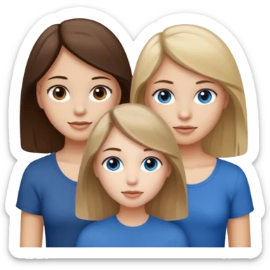 three people who are friends and the features are as follows: one girl who is white, has brown hair and brown eyes; one girl who is dirty blonde with blue eyes; one girl who is tan with dark brown hair and dark brown eyes sticker