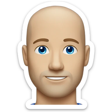 white man in his thirties shaved brown hairs blue eyes sticker