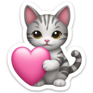 cat holding pink heart icon sticker