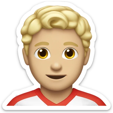 Blonde hair white boy soccer player wearing red jersey sticker