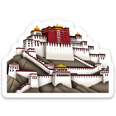 Potala Palace Lhasa Tibet simple cartoonish emoji style white and red Tibetan building sticker