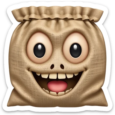 creepy burlap sack face with stitched mouth and dark hollow eyes sticker
