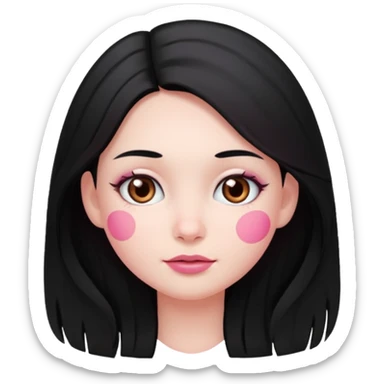 Clean girl long and black Hair and pink Cheek sticker