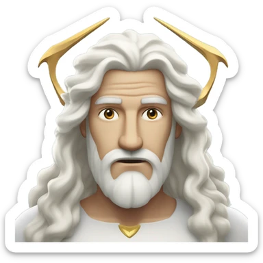 white man Poseidon with gold trident. long white hair white dress watch out sticker