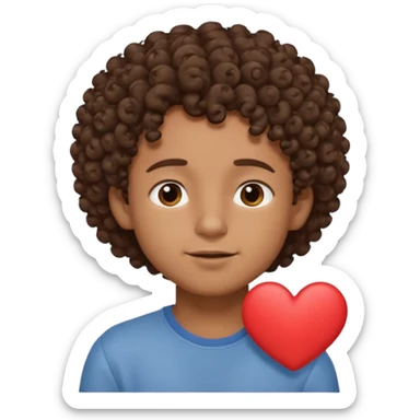 Brown boy with curly hair dreaming abouthis girlfriend small smirk on his face eyes closed with a little heart next to him sticker