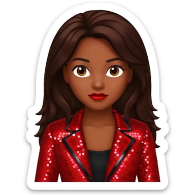 LaTocha Scott from Xscape with long dark brown hair, red sequin outfit sticker