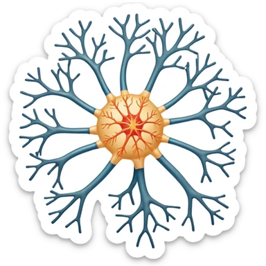 A scientifically accurate nerve cell with the 3 main components, dendrites on the cell body on one side , a long axon and a few dendrites at the other side. sticker