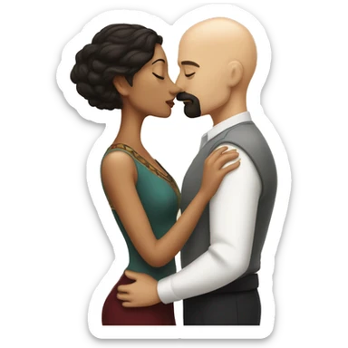 White Man bald with dark beard kissing short Mexican woman with long dark wavy hair sticker