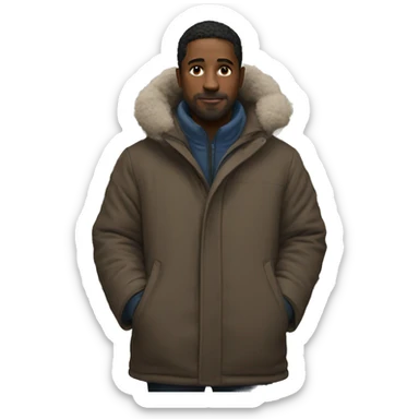 Person in an art gallery wearing a big winter coat sticker