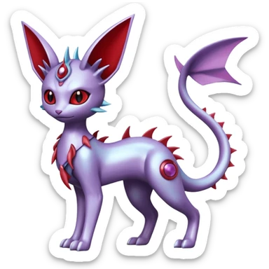 Mechanical Miraidon-Espeon-Mewtwo-Vaporeon-Fakémon-hybrid-creature (full body)  with red eyes and intricate markings sticker