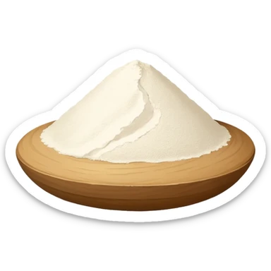 wheat flour, mound or scatter, fine pale white powder, uneven edges, dry powdery surface, subtle texture, no bowl, packaging, tools, or faces, clean 3D, soft shadows, transparent background, emoji scale sticker