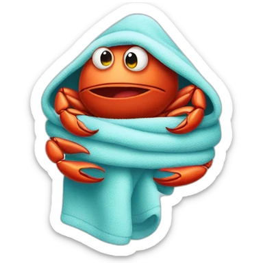 a crab wrapped in a warm towel sticker