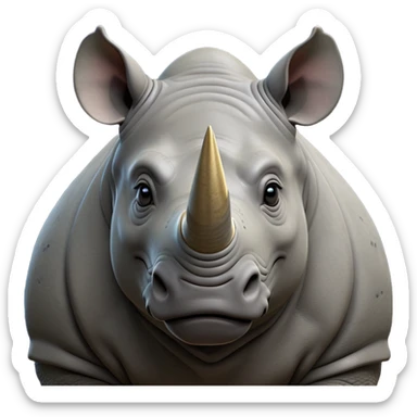 cinematic-noble-rhinoceros-portrait-emoji,-poised,-with-a-massive,-powerful-build-and-a-thick,-hide-of-slate-gray,-deep-set-soulful-piercing-eyes,-simplified-yet-sharp-and-sophisticated-features,-highly-detailed, with large black eyes, szoomed out showing houlders sticker