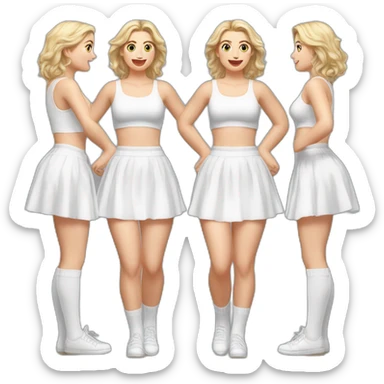 Hyperrealistic Full body Caucasian curvy beauty jumping short white skirt back and front views strong wind knickers long white socks sticker