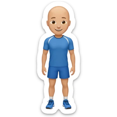 Disney style emoji of a friendly physical education teacher with little hair, wearing sportswear, simple background sticker