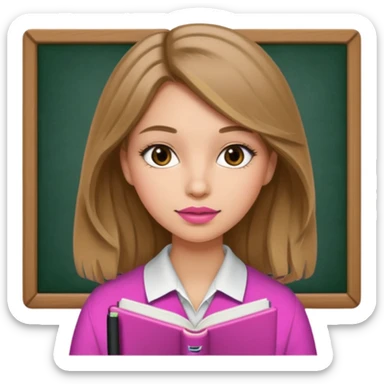 make me an emoji of a bronde girl studying in university, touch of pink sticker