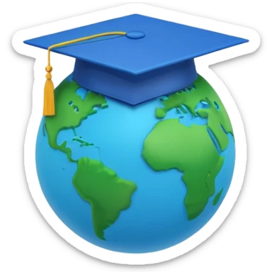 Planet Earth in a graduation cap, minimalism, 3D, material design sticker