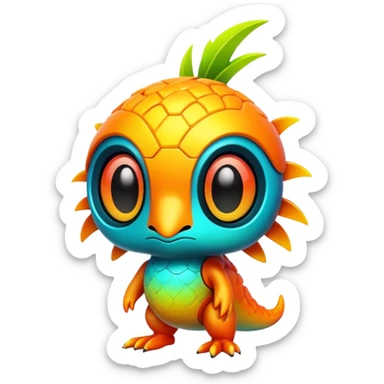 Tropical futuristic lush warm-colored modern colorful neon-colored cyber-Fakémon-Digimon-Trico-creature sticker
