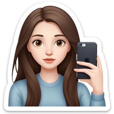  beautiful pale brunette girl with long hair taking selfie  sticker