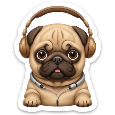 Pug with headphones sticker
