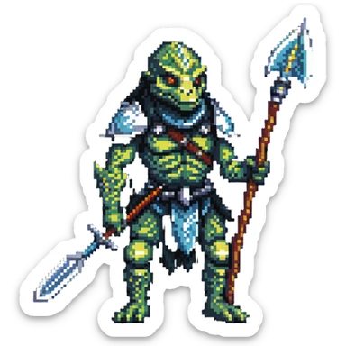 reptilian humanoid troglodyte warrior with spear from Heroes of Might and Magic 3 sticker