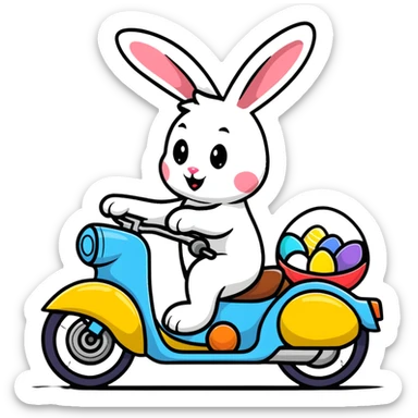 Easter bunny riding a motorcycle with Easter eggs sticker