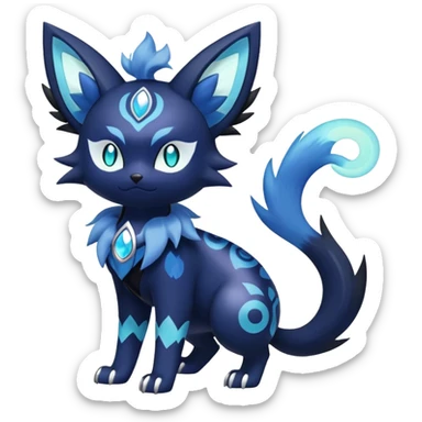 Shiny Evil mExotic Badass Colorful Ethereal Royal Mysterious Gothic Meowstic-Zorua-Litten-Noibat-Pokémon-Fakémon-hybrid-creature (full body) with random pattern-markings sticker