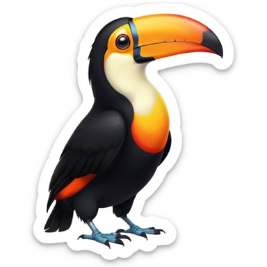 cinematic-toucan-realistic-full-body-standing-emoji,-sleek-black-feathers-contrasting-with-its-massive-bright-orange-beak,-head-tilted-dramatically,-sharp-dark-eyes-glowing-with-curiosity,-simplified-yet-realistic-focused-features,-highly-detailed,-glowing-with-an-almost-sarcastic-glow sticker