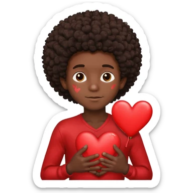 I want a black boy with chocolate skin and a small messy afro holding a heart close to his chest as if to present it to someone he loves. sticker