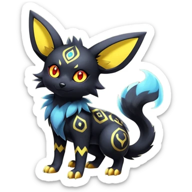 Shiny Exotic Badass Colorful Ethereal Royal Mysterious Gothic Umbreon-Zorua-Litten-Noibat-Pokémon-Fakémon-hybrid-creature (full body) with pattern-markings sticker