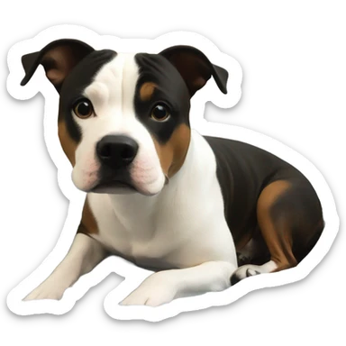 Big staffie dog in small circle bed sticker