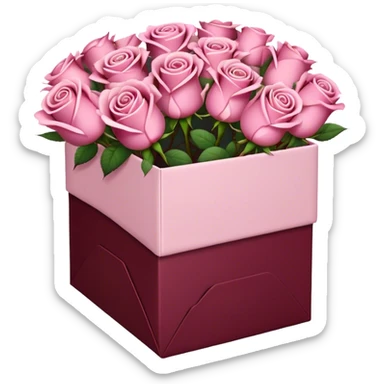 Light pink roses in a burgundy package sticker