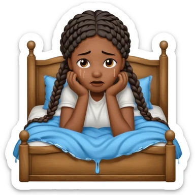 Black woman with braids in a big king size bed by herself crying sticker