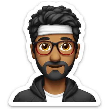 Anirudh, black, black hair, red glasses, scar on forehead sticker