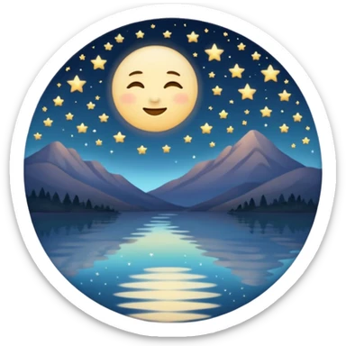 "Design a calming circle emoji for evening reflection. Soft moonlight, gentle stars, peaceful or spiritual symbols. No people - emphasize tranquil colors, night sky elements, and serene christian imagery." sticker
