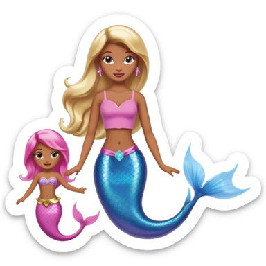 Brown skin blonde hair barbie mermaid with pink tail and dolphin  sticker