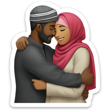 Black hijabi hugging Desi Muslim man  sticker