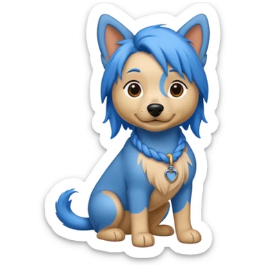 blue haired dog with braided hair sticker