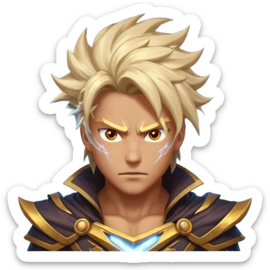 storm rider portrait, head and shoulders only, wind-swept hair, crackling lightning aura, storm clouds swirling behind, intense glowing eyes, epic fantasy vibe, 3D cartoon, mobile game icon style, clean background, no text, no watermark
 sticker