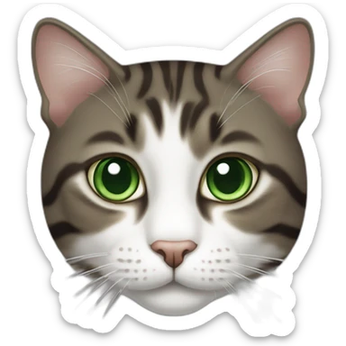 Dark Brown and white tabby cat with green eyes sticker