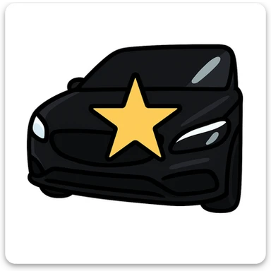 bright silver or gold star on the glossy black surface of a high-end car, main color glossy black, subtle reflections, emphasis on mirror-like shine, modern and clean, not overloaded sticker
