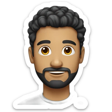 Modern Indian man with short curly black hair, modern haircut, wearing t-shirt and jeans, black short beard sticker