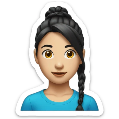 11 years old girl’s portrait with blue t shirt and long black hair tied back in a ponytail  sticker